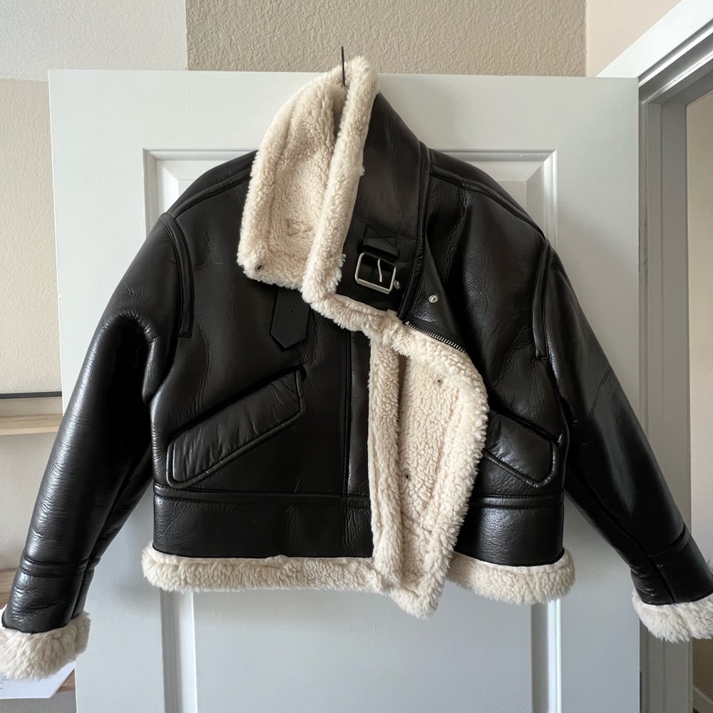 Zara faux leather fur lined bomber jacket